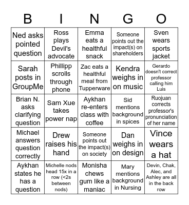 Green Cohort BINGO Card