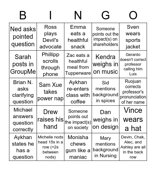 Green Cohort BINGO Card