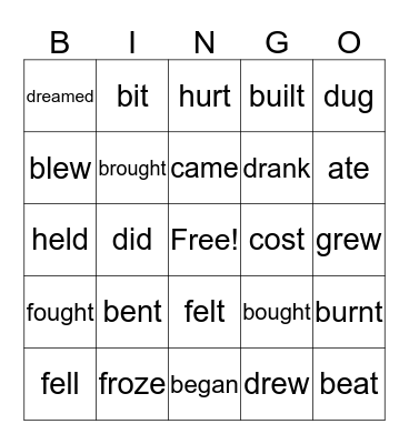 Irregular Verbs! Bingo Card