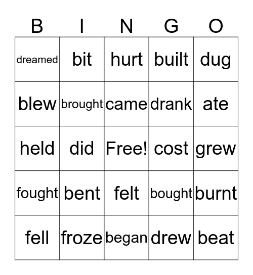 Irregular Verbs! Bingo Card