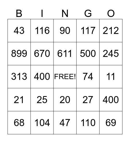 Skip Counting Bingo Card