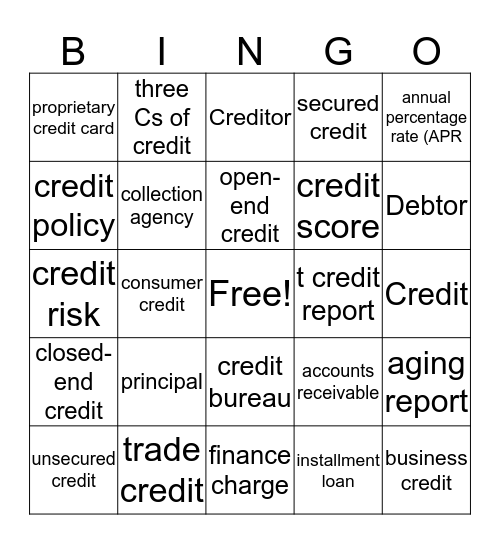 vocab  Bingo Card