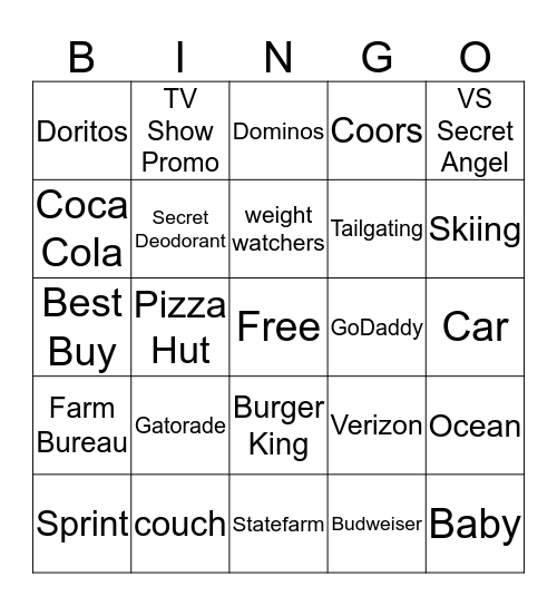 Super Bowl Bingo Card