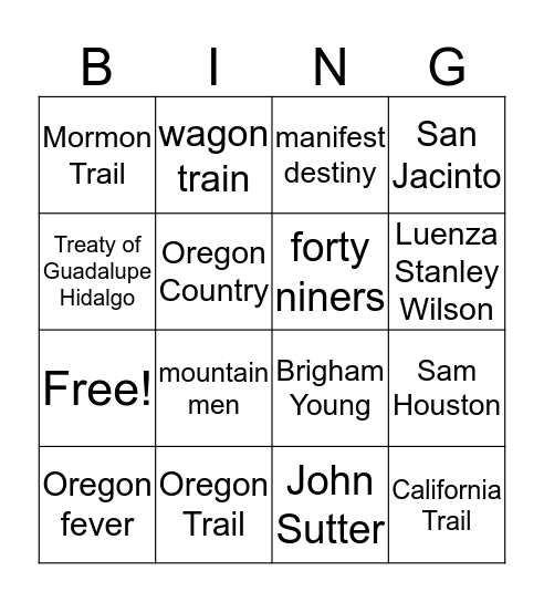 Chapter 13 Vocabulary Bingo Card
