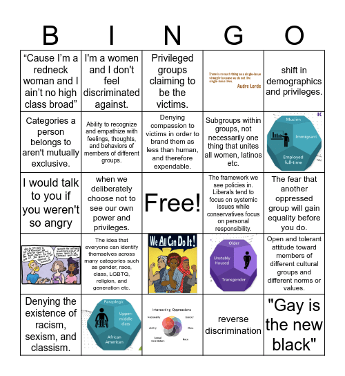 Intersectionality Bingo Card