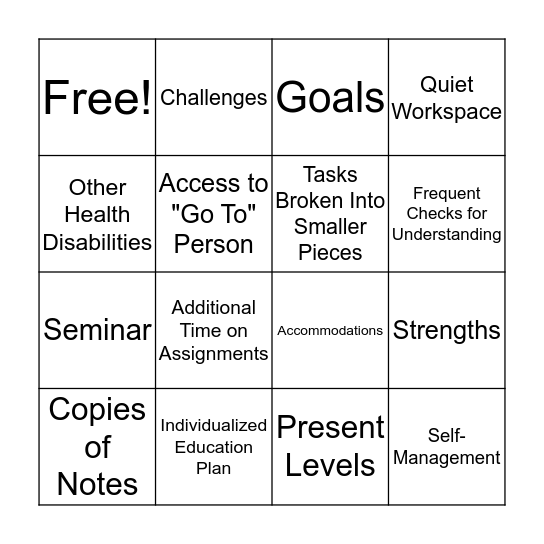 IEPGO Bingo Card