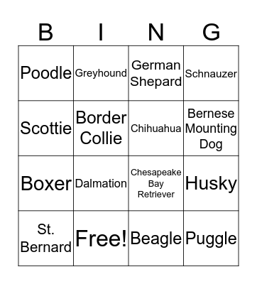 Theo's Birthday Dog Bingo Card