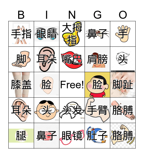 身体部位 Bingo Card