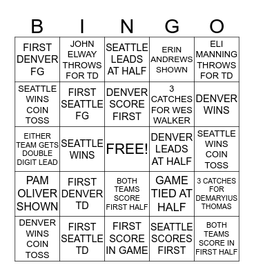 SUPERBOWL BINGO Card