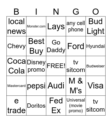 2014 Superbowl Bingo Card