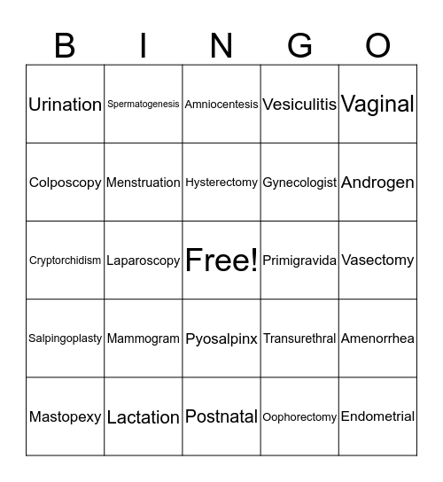 Terminology Bingo Card