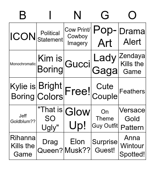 Met Gala Bingo Card