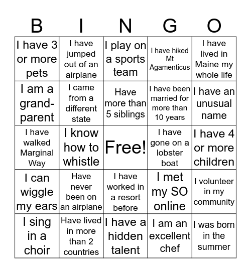 Crew Member On-Boarding Bingo Card