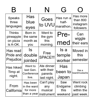 Get to Know You Bingo Card
