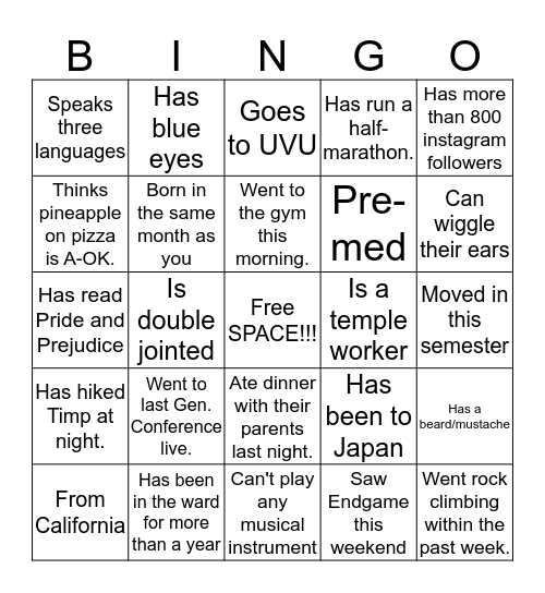 Get to Know You Bingo Card