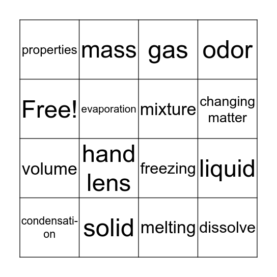 Matter Review Bingo Card