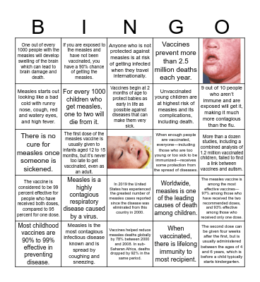 Measles and Vaccinations Bingo Card
