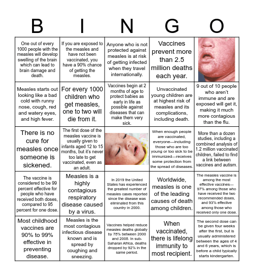 Measles and Vaccinations Bingo Card