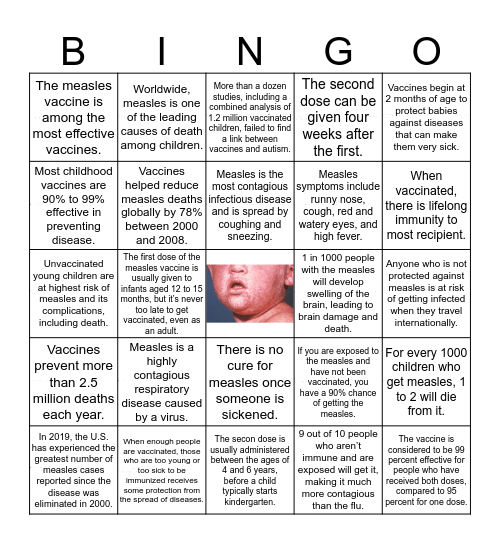 Measles and Vaccinations Bingo Card