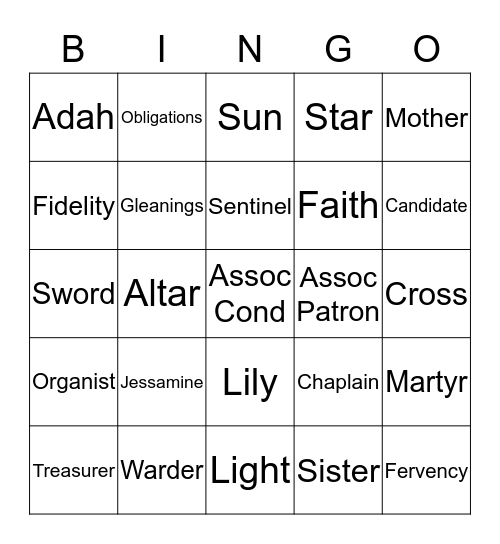 OES Bingo Card