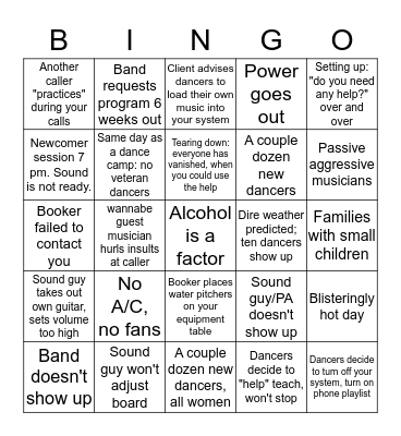 Contra dance caller bingo Card