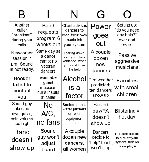 Contra dance caller bingo Card