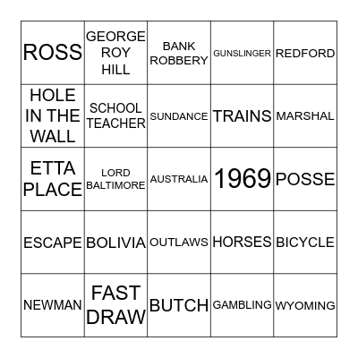 Butch Cassidy & the Sundance Kid BING Bingo Card