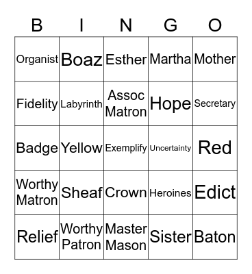 OES Bingo Card