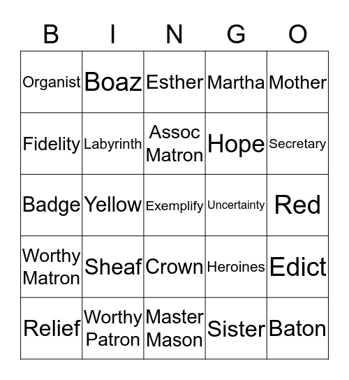 OES Bingo Card