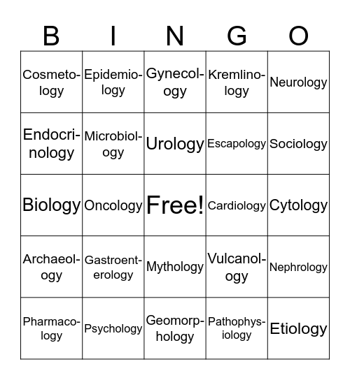 -Ology Bingo Card