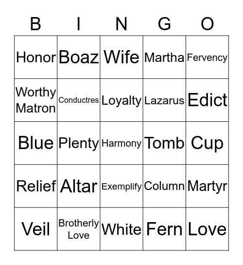 OES Bingo Card