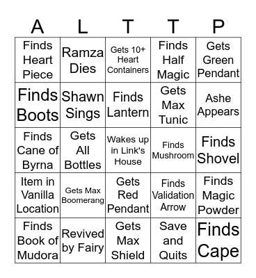 Link to the Past Randomizer Bingo Card