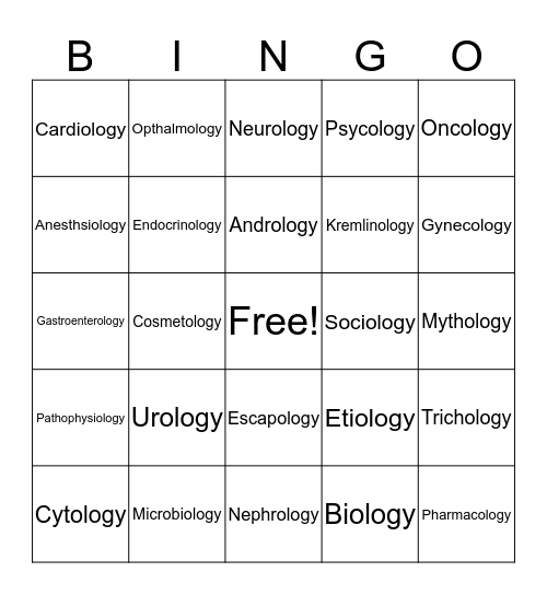 -Ology Bingo Card