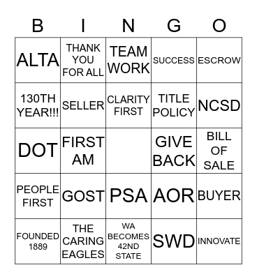 First American Title NCSD Bingo Card