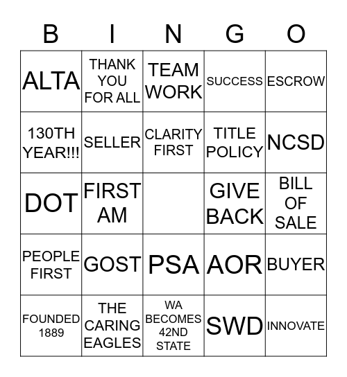 First American Title NCSD Bingo Card