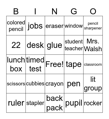 school Bingo Card