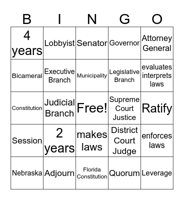 Florida Government Bingo Card