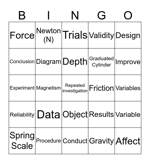 Science Bingo  Bingo Card