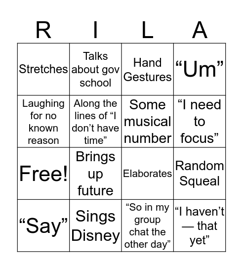 Marilla Card Bingo Card