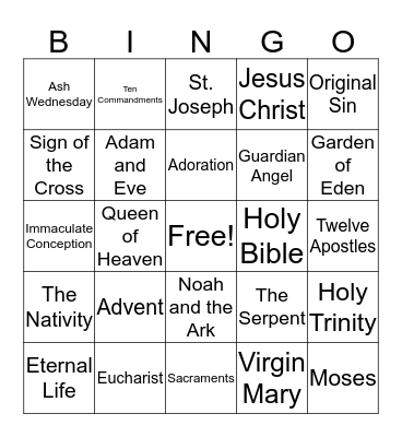 1st Grade Religious Education Bingo Card