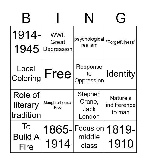 LIT REVIEW BINGO Card