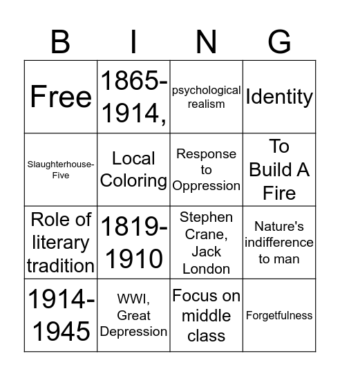 LIT REVIEW BINGO Card