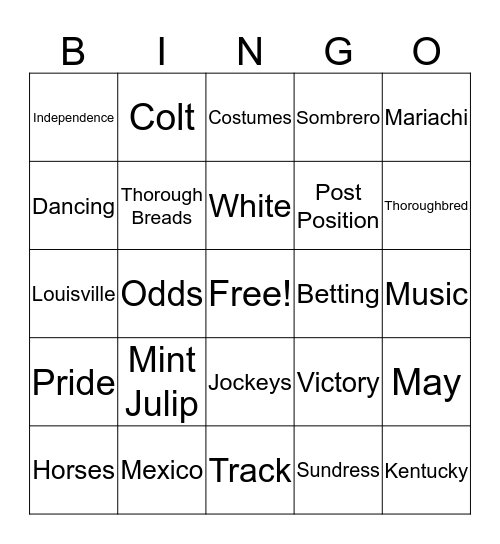 Cinco de Derby Bingo Card