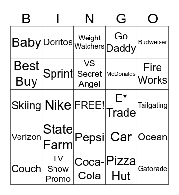 SUPER BOWL COMMERCIAL  Bingo Card