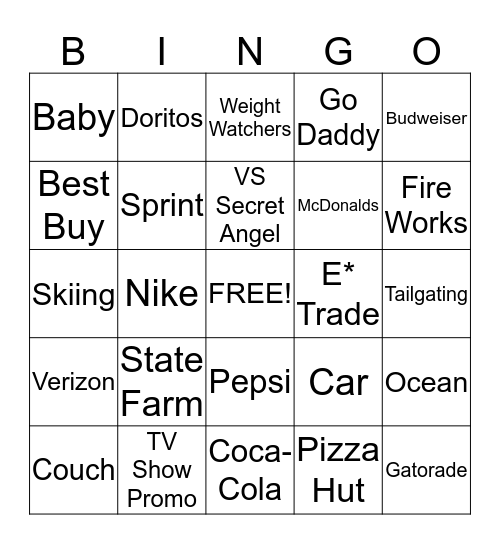 SUPER BOWL COMMERCIAL  Bingo Card