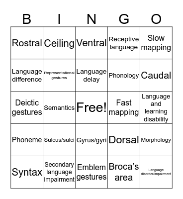 Normal Language Development Bingo Card