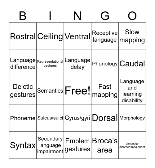 Normal Language Development Bingo Card