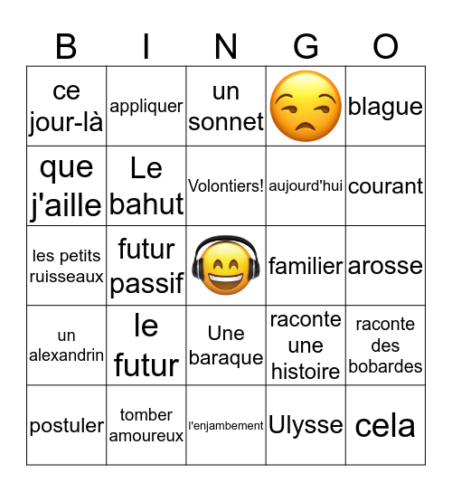 Advanced French II  Bingo Card