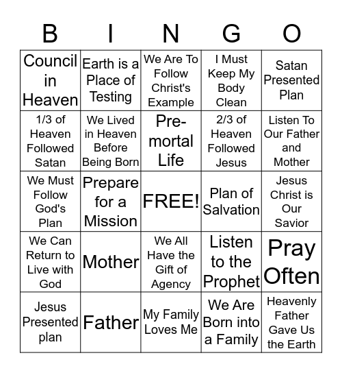 My Life Has a Plan Bingo Card
