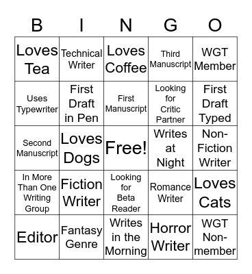 Writers Guild of Texas Bingo Card